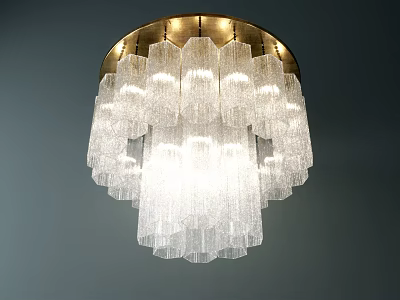 Modern Transparent Glass Chandelier With Layered Design And Golden Circular Base 3d model