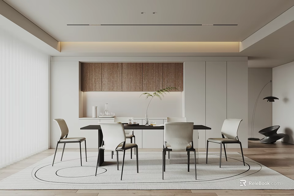 Modern Restaurant Interior With Minimalist Dining Table Elegant Chairs And Warm Lighting 3d model 