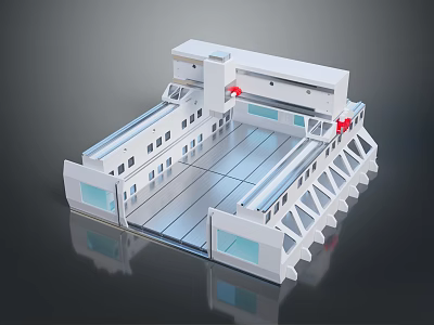 Modern Large Mechanical Platform 3D Model With White Body Red Accents And Support Structures 3d model