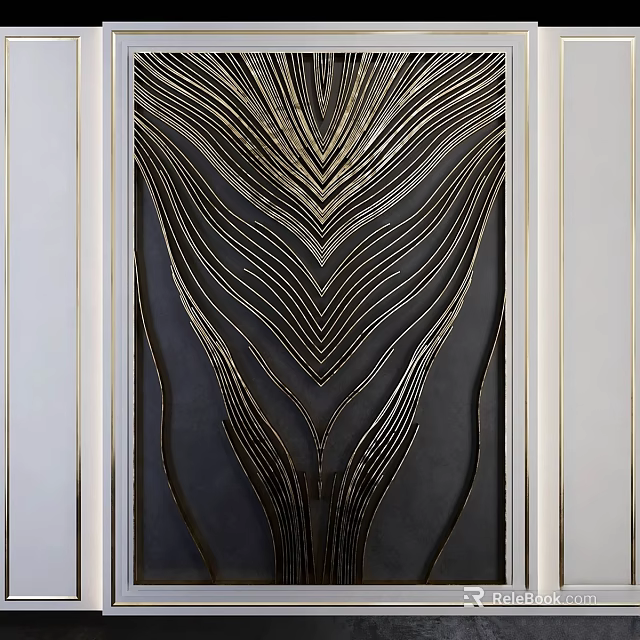 Modern Luxury Wall Decor With Black Background And Gold Geometric Lines Design 3d model 