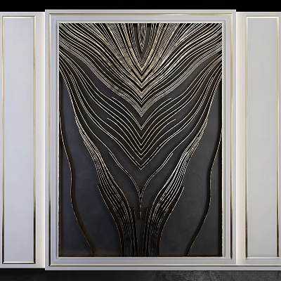 Modern Luxury Wall Decor With Black Background And Gold Geometric Lines Design 3d model