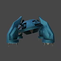 Blue Robot Like Game And Movie Character With Cross X Design Red Eyes Clawed Limbs