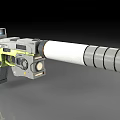 Futuristic Corporation Pistol With Gray Green Black Finish Targeting Scope And Sleek Sci Fi Design