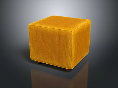 Yellow Cube Shaped Soft Velvet Ottoman With Smooth Surface And Modern Design 3d model