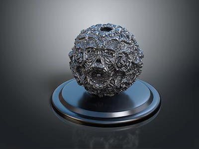 Metallic Sphere With Intricate Detailed Texture On Circular Polished Base Decorative Object 3d model