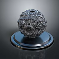 Metallic Sphere With Intricate Detailed Texture On Circular Polished Base Decorative Object