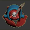 Red Crab Character Wearing Blue Coat Holding Pickaxe With Big Eyes Smiling
