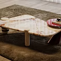 Marble Coffee Table With Unique Shape Red Side Table And Books On Soft Rug 3d model