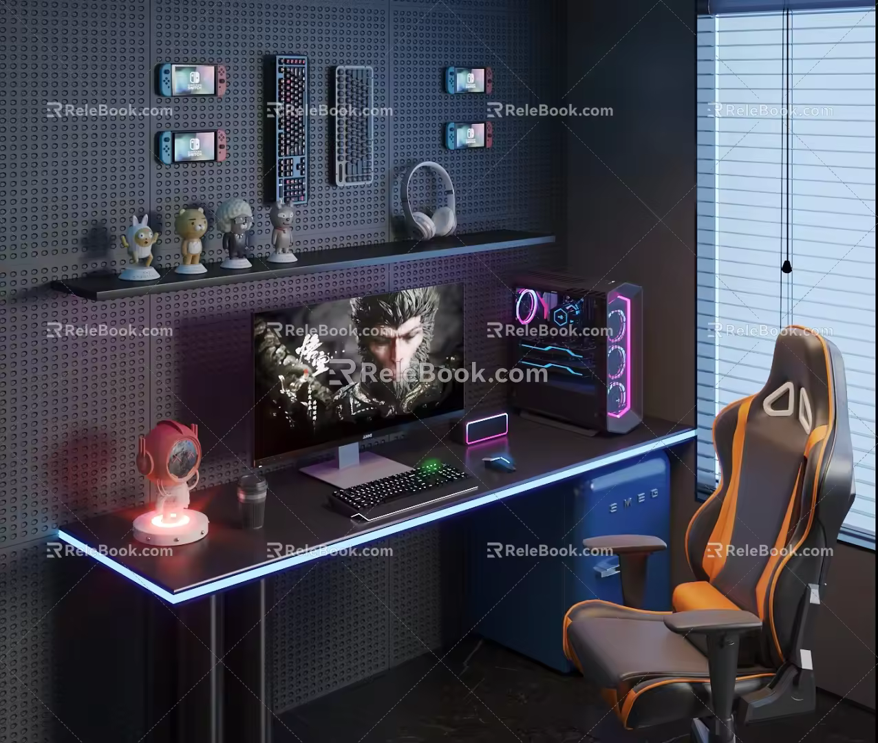 Modern e-sports table and chair computer monitor host 3d model