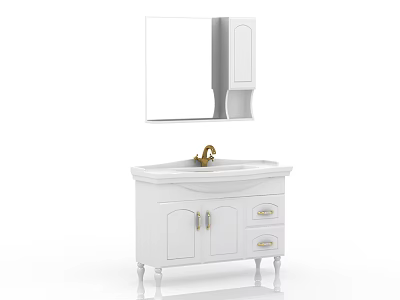 Elegant White Bathroom Cabinet With Mirror Sink Faucet And Drawers 3d model