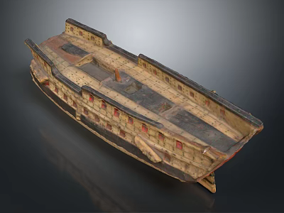 Vintage Wooden Ship Model Featuring Intricate Hull And Deck Craftsmanship Details 3d model