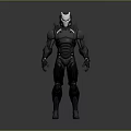 Game Movie Character with Futuristic Black Armor Red Accents and White Black Helmet