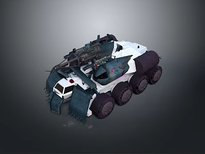 Futuristic Multi Wheel Tank With White And Dark Blue Exterior And Top Mounted Weapon 3d model