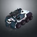 Futuristic Multi Wheel Tank With White And Dark Blue Exterior And Top Mounted Weapon