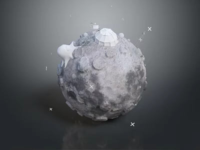 Stone Sphere Featuring Wooden Dome Structure Small Cross Markers And Decorative Lines On Gray Background 3d model