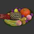 Assorted Fresh Fruits in Wooden Bowl Featuring Pineapple Bananas Apples Plums and Lemon