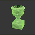Stone Planter With Carved Details And Square Base Featuring Green Top