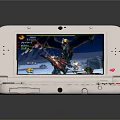 White Open Handheld Gaming Console With Dual Screens Showing Action Game Scenes And Control Buttons