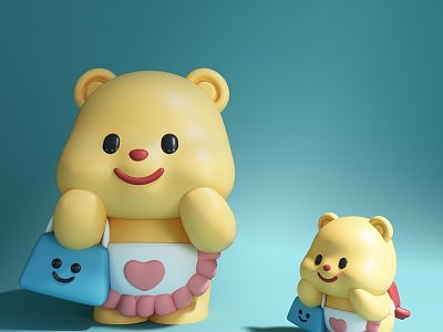 Modern cartoon Q version bear carving ornaments 3d model