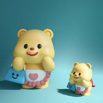 Modern cartoon Q version bear carving ornaments 3d model