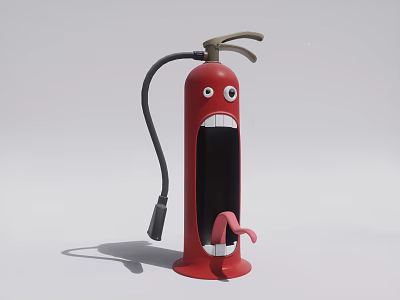 Game and Movie Character Red Cartoon Fire Extinguisher with Big Eyes Open Mouth and Tongue 3d model