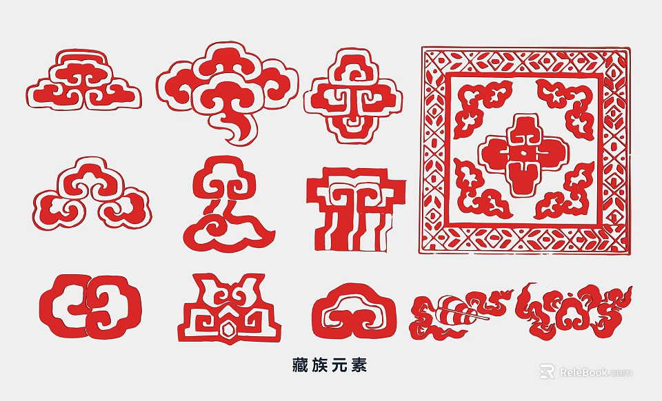 Tibetan Style Red Wall Decor With Traditional Ornate Patterns And Cultural Elements 3d model 