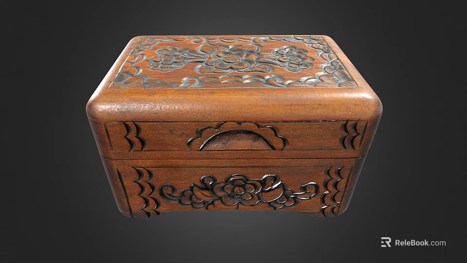 Vintage Wooden Carved Storage Box With Intricate Patterns For Clothing Accessories 3d model 