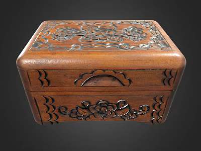 Vintage Wooden Carved Storage Box With Intricate Patterns For Clothing Accessories 3d model
