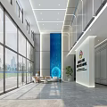 Spacious Modern Service Hall Interior With Large Glass Windows City View And Reception Area