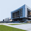 Modern Public Building Swing Door Design With Gray Exterior And Glass Facade