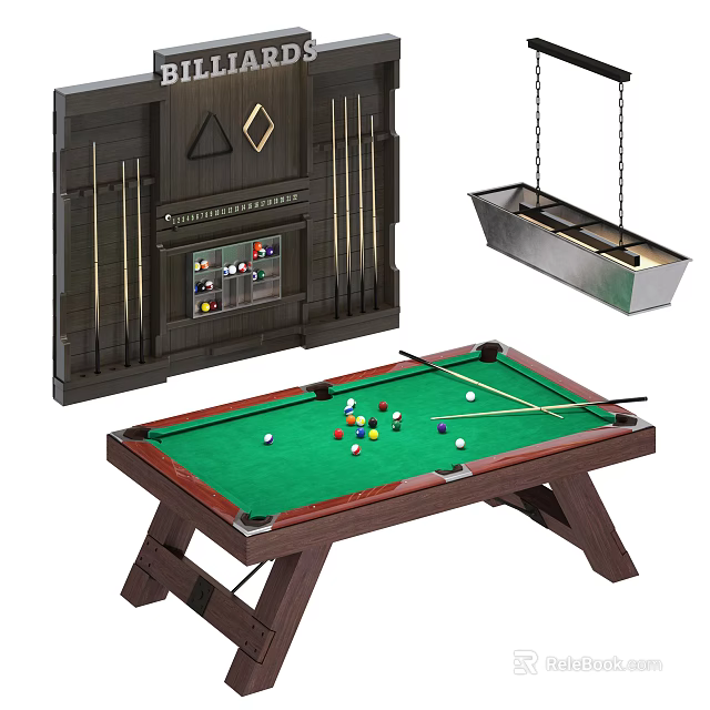 Professional Billiard Sports Equipment Including Green Felt Table Pool Balls Cues And Storage Cabinet 3d model 