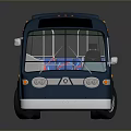 Classic Blue Bus With Green Stripe Windows And Reflective Surface