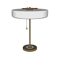 Modern White Round Table Lamp With Brass Stand And Pull Chain Switch