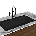 Modern Black Kitchen Sink With Stainless Steel Faucet On Marble Countertop And Wooden Cabinet