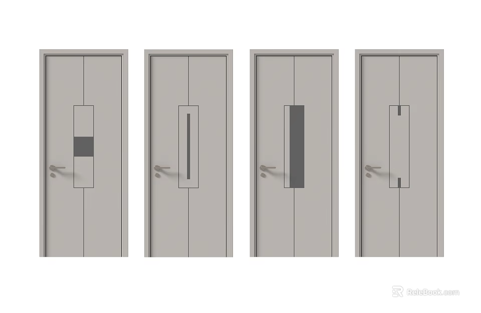 Modern Interior Doors With Different Glass Panel Designs And Handles 3d model