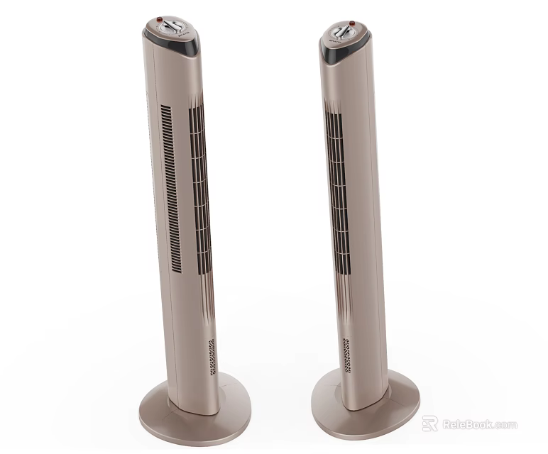 Two Modern Beige Tower Air Cooler Fans With Slim Design And Digital Panel 3d model 