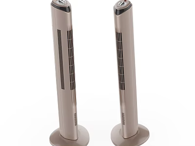 Two Modern Beige Tower Air Cooler Fans With Slim Design And Digital Panel 3d model