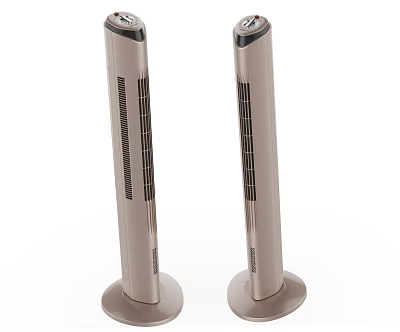 Two Modern Beige Tower Air Cooler Fans With Slim Design And Digital Panel 3d model