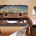 Modern Computer Desk and Chair Office Computer Desk Computer Office Equipment Office Chair Computer Host 3d model