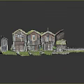 Traditional Rustic Wooden Houses With Turf Roofs Green Grass Stones And Water Reflections