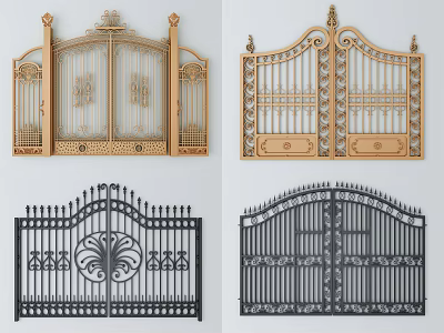 Ornate Wrought Iron Entry Gates With Various Scrollwork Designs And Gold Black Finishes 3d model