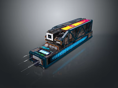Futuristic Mechanical Device With Blue Yellow Structure Digital Display And Robotic Arms 3d model