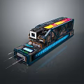 Futuristic Mechanical Device With Blue Yellow Structure Digital Display And Robotic Arms