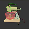 Stylish Electric Mixer With Beige Base Gray Bowl Brown Handle And Gold Accents