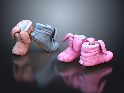 Cute Baby Shoes With Rabbit Ear Design And Colorful Styles For Toddlers 3d model