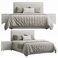 Modern Light Colored Bed with Headboard Soft Pillows Quilt and Nightstand