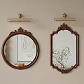 Vintage Round and Rectangular Decorative Mirrors with Ornate Frames Wall Mounted and Green Plant Reflection