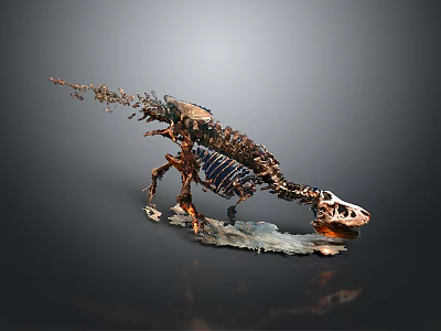 Artistic Dinosaur Skeleton Sculpture With Decorative Metal Structure And Colorful Details 3d model