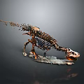 Artistic Dinosaur Skeleton Sculpture With Decorative Metal Structure And Colorful Details