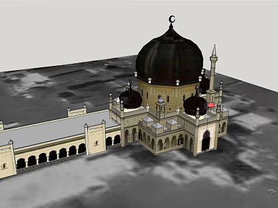 Traditional Islamic Religious Mosque Architecture With Dome Minaret And Arched Design 3d model